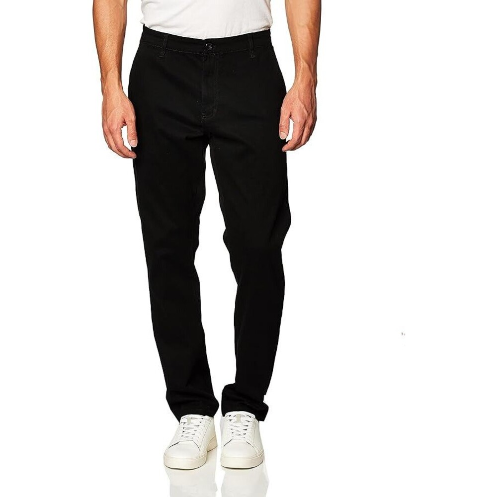 WT02 mens Long Basic Stretch Skinny Chino Casual Pants, Black, 36/32